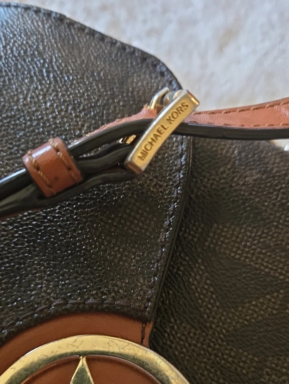 Michael Kors Fulton Acorn Brown Small Shoulder Flap Leather Bag